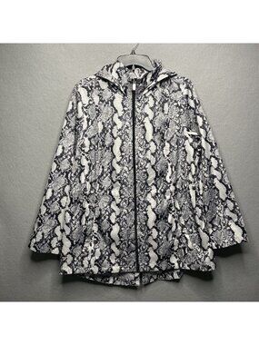 Snake Print Hooded Jacket By Susan Graver In Black White Zip Front M